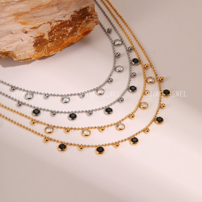 Trendy Zircon Tassel Stainless Steel Necklace 18K Gold Plated Light Luxury High-End Jewelry Wholesale