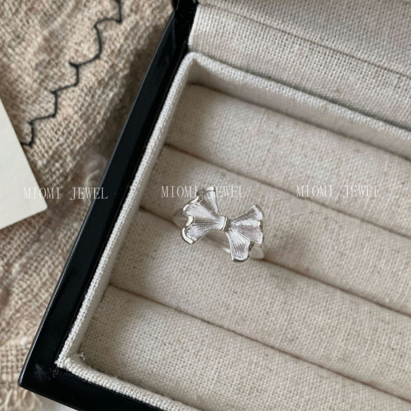 S925 Sterling Silver Bowknot Ring for Women Korean Niche Design High-end Vintage Simple Ring