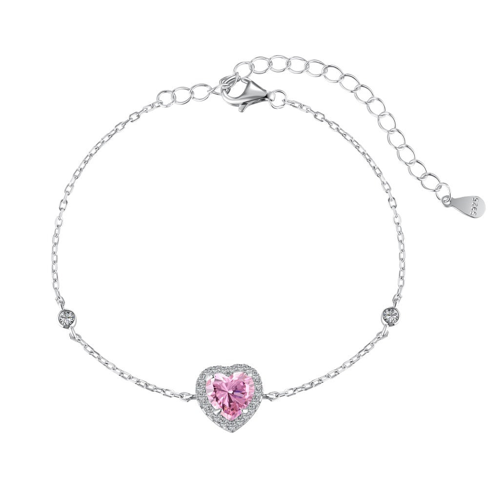 S925 Sterling Silver Bracelet for Women with Heart Zircon Inlay, Exquisite Tennis Bracelet for Women, Business Jewelry