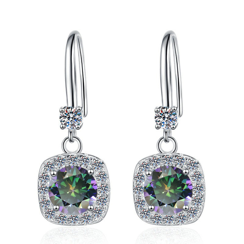 Moissanite Earrings 1 Carat GRA Certificate Waist Code Square Korean Fashion Moissanite S925 Sterling Silver Earrings