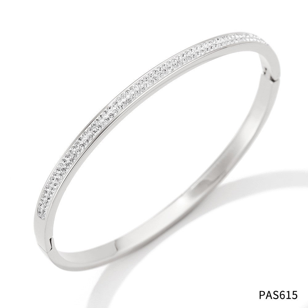 Non-Fading Multiple Styles Diamond-Studded Plain Hoop Bracelet Vacation Style Eight-Pointed Star Waterproof Stackable Stainless Steel Jewelry