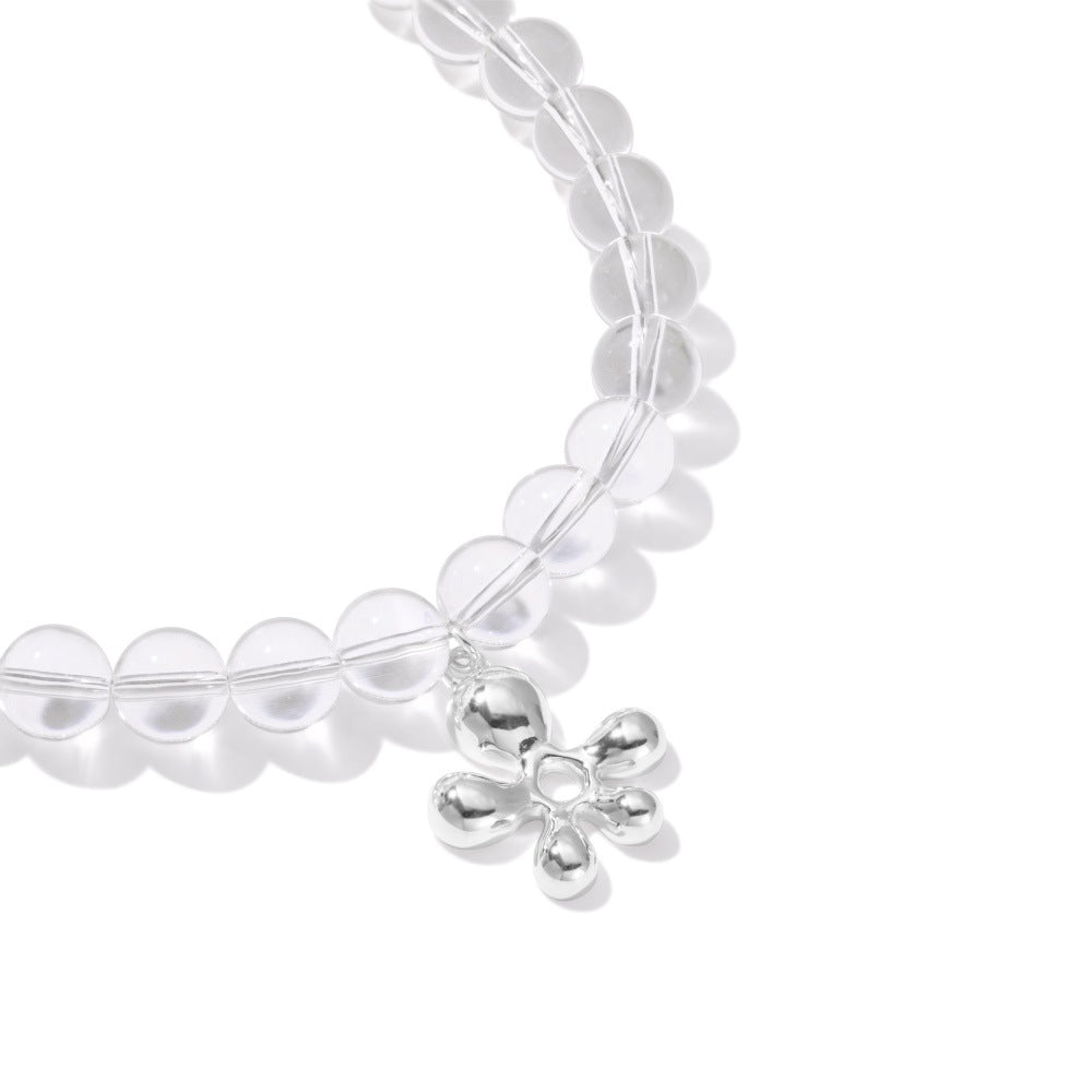 S925 Sterling Silver INS Style Niche Simple Flower White Crystal Fresh Necklace Fashion Niche Design Sense