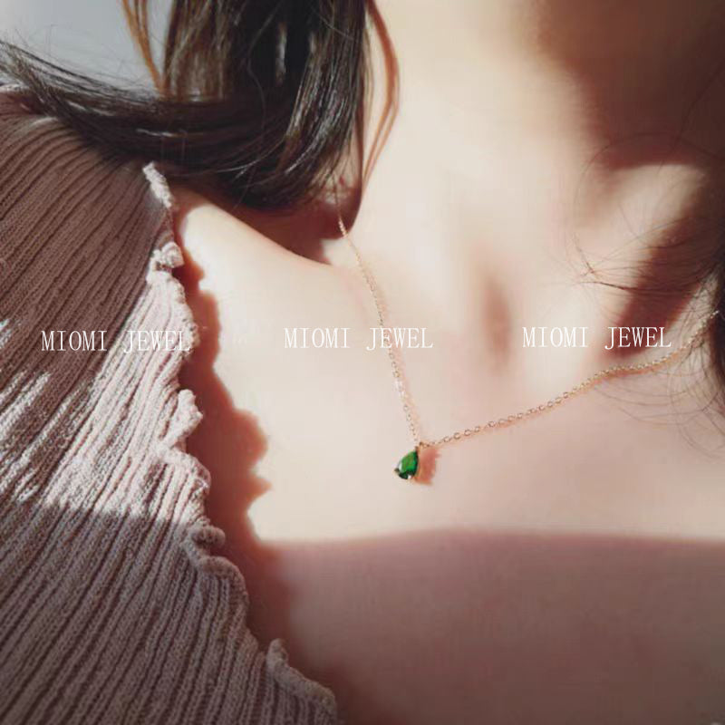 S925 Sterling Silver Emerald Water Drop Necklace