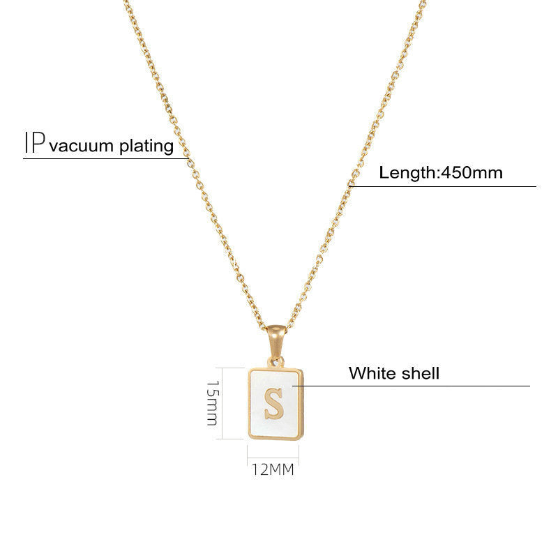 18K Gold Stainless Steel Letter A-Z Necklace Jewelry White Shell Letter Pendant Necklace for Women