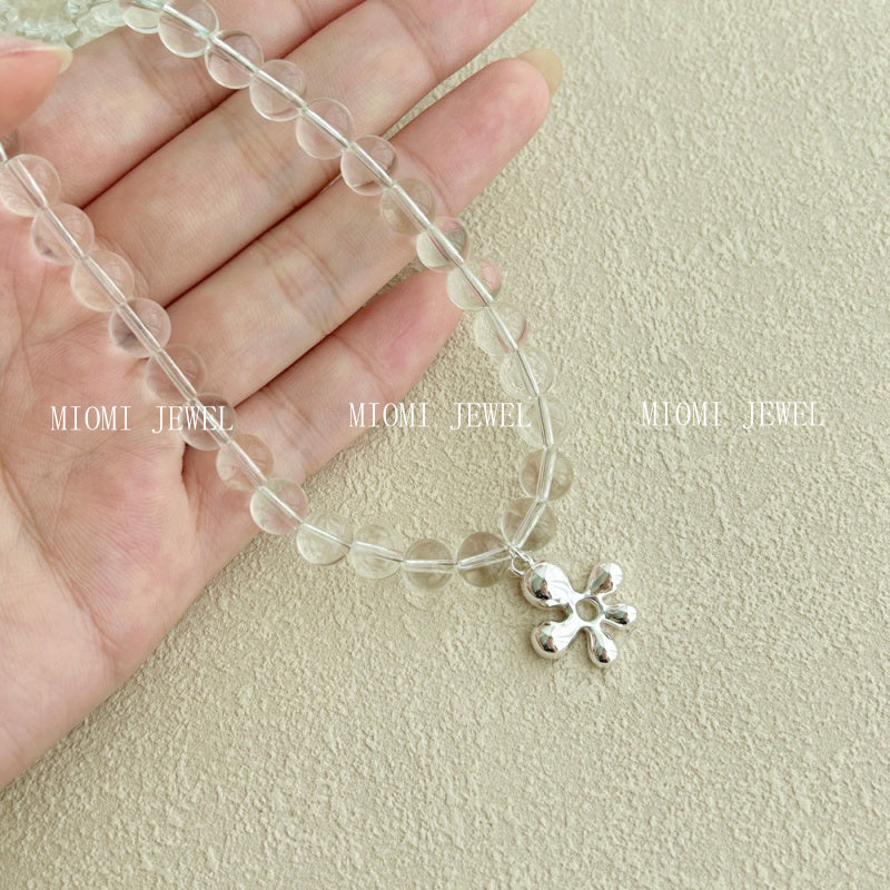 S925 Sterling Silver INS Style Niche Simple Flower White Crystal Fresh Necklace Fashion Niche Design Sense