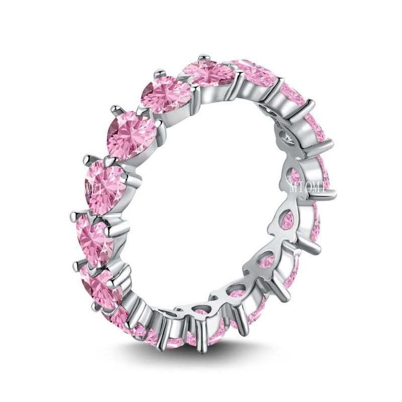 925 Sterling Silver Women's INS Heart Pink Ring Pink Diamond Sugar Cube Super Sparkling High Carbon Diamond Ring Wedding Ring