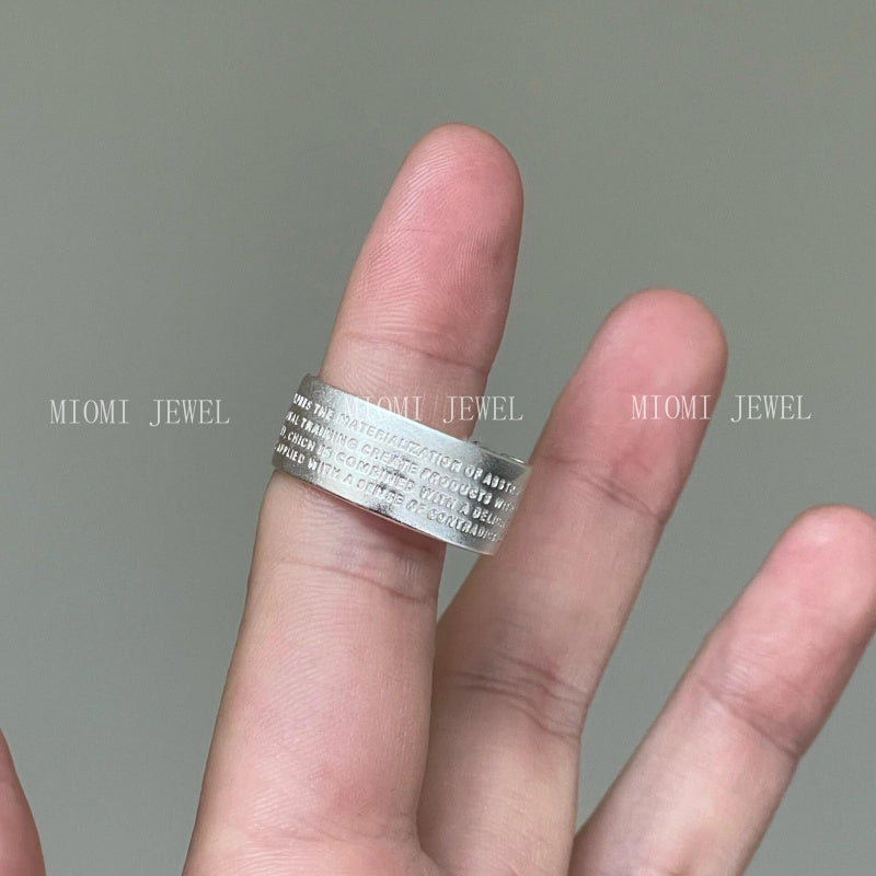 S925 Sterling Silver Letter Scroll Wide Version Ring Unisex Niche Design Simple High-end Couple Ring