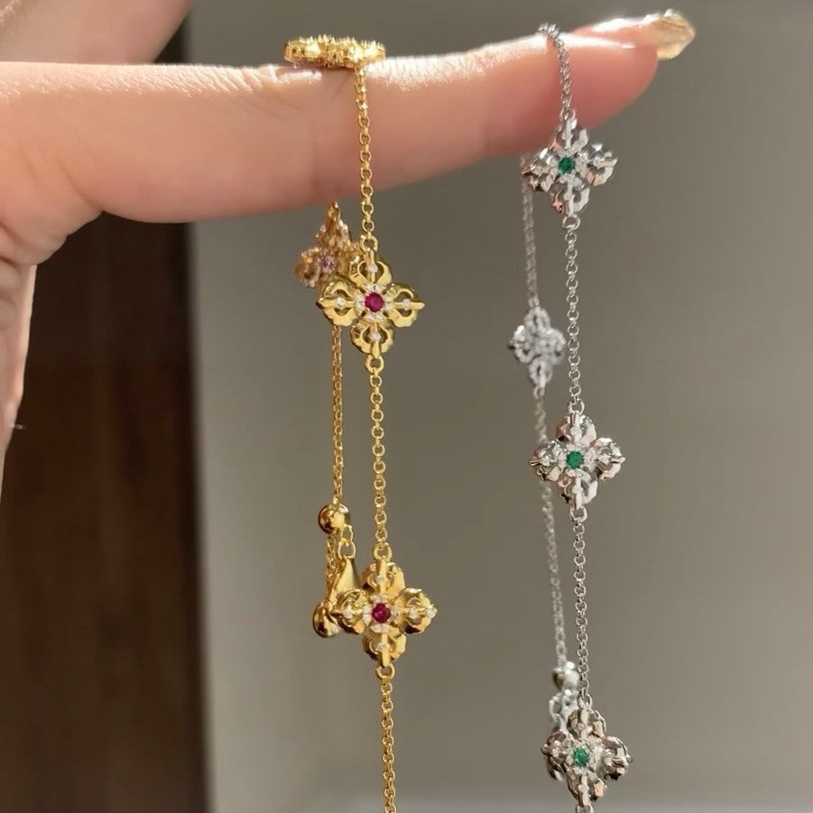 Pure Silver S925 Vajra Double-Sided Bracelet High Carbon Diamond Ruby Emerald Light Luxury Full Diamond