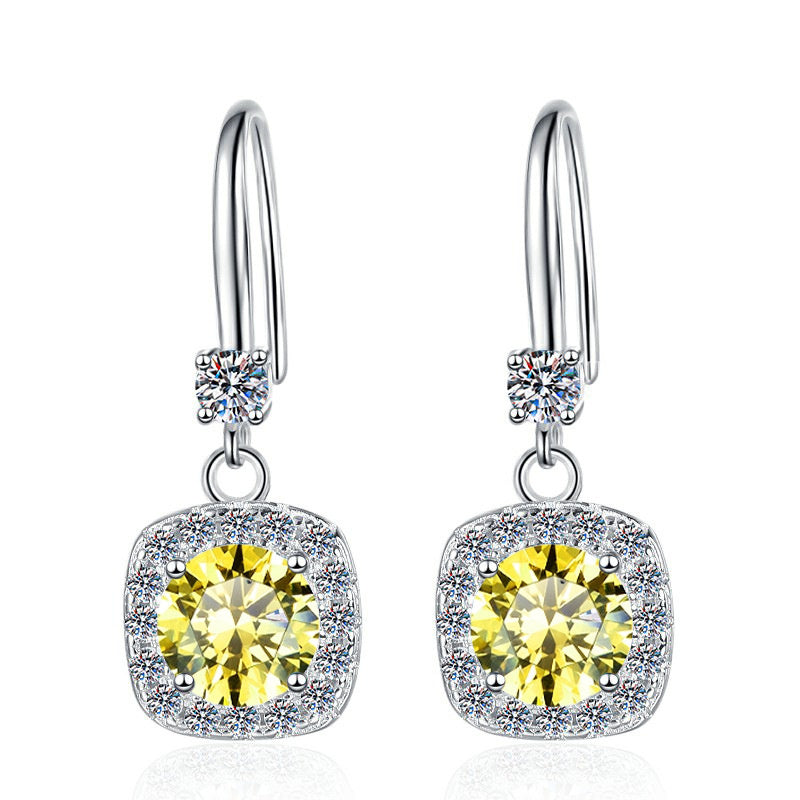 Moissanite Earrings 1 Carat GRA Certificate Waist Code Square Korean Fashion Moissanite S925 Sterling Silver Earrings