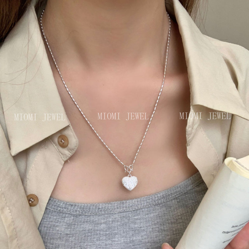 S925 Sterling Silver Lace Heart Necklace for Women Korean Retro Light Luxury Niche Design High-end Clavicle Chain