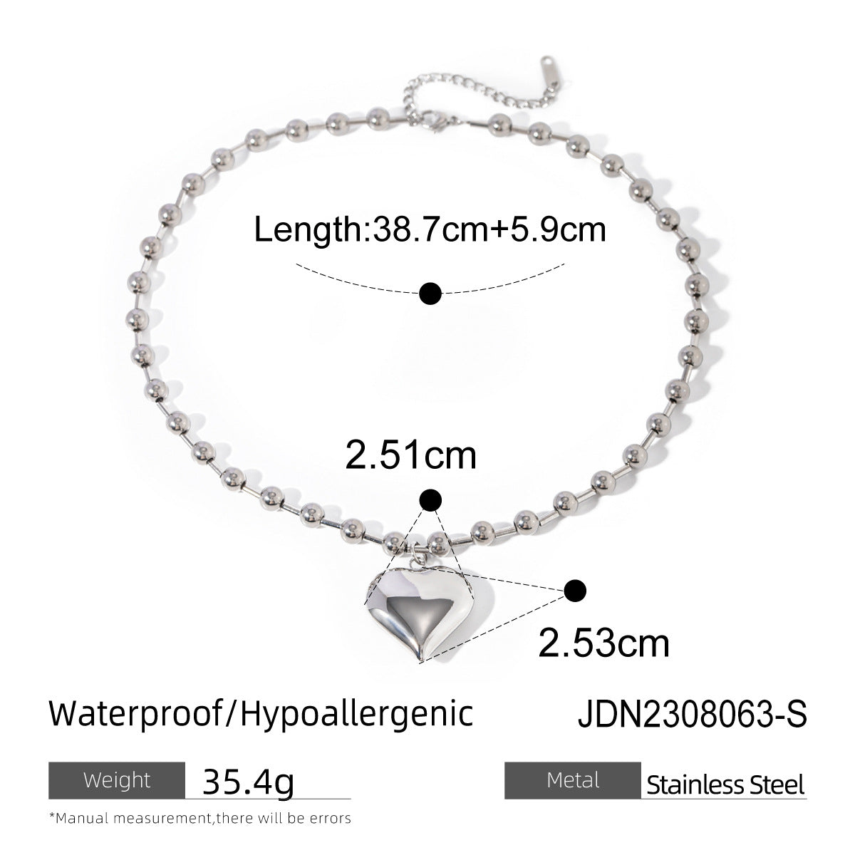 Stainless Steel Heart Pendant Necklace High-End Collarbone Chain Titanium Steel Jewelry Necklace