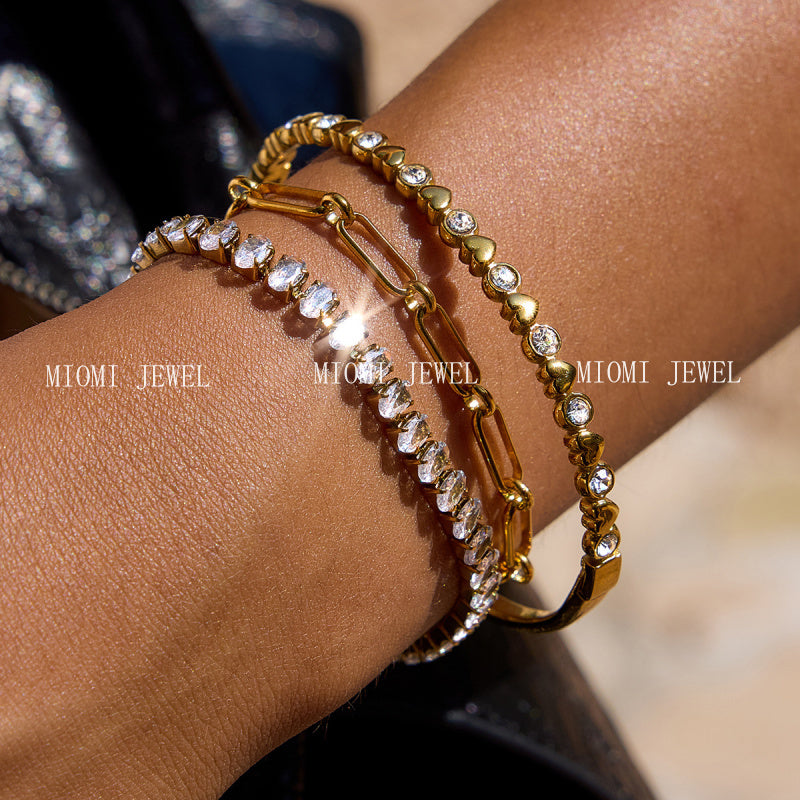Stainless Steel Heart Zircon Bracelet Light Luxury High-end Titanium Steel Bangle Non-fading Women's Jewelry