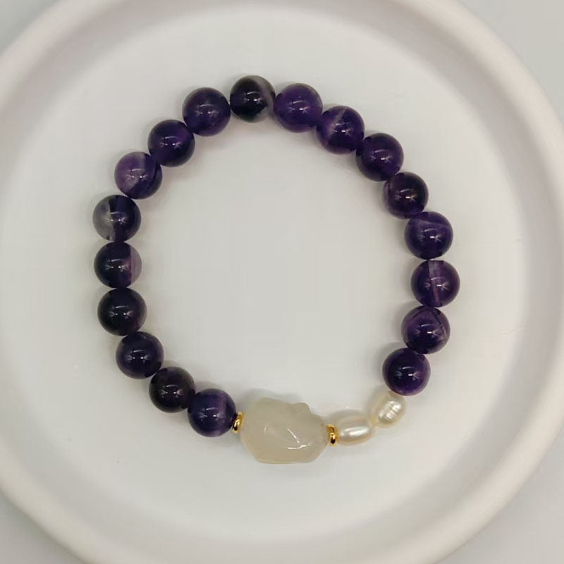 Violet Chalcedony Lychee Jelly Amethyst Bracelet for Women Rabbit Girlfriends Strawberry Crystal Bracelet