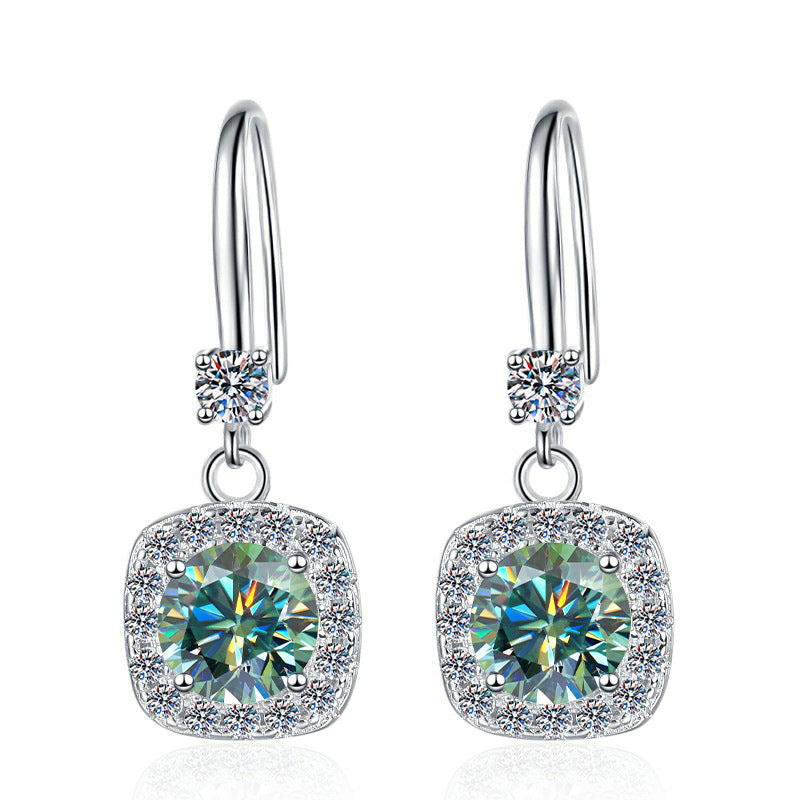 Moissanite Earrings 1 Carat GRA Certificate Waist Code Square Korean Fashion Moissanite S925 Sterling Silver Earrings