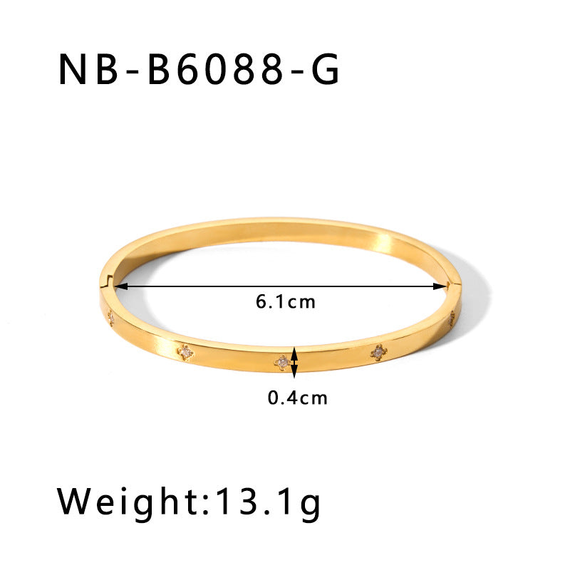 Hot-Selling Zircon Heart-Shaped Quadrilateral Geometric White Zircon Green Zircon Titanium Steel Real Gold Plated Color-Retaining Jewelry Bracelet