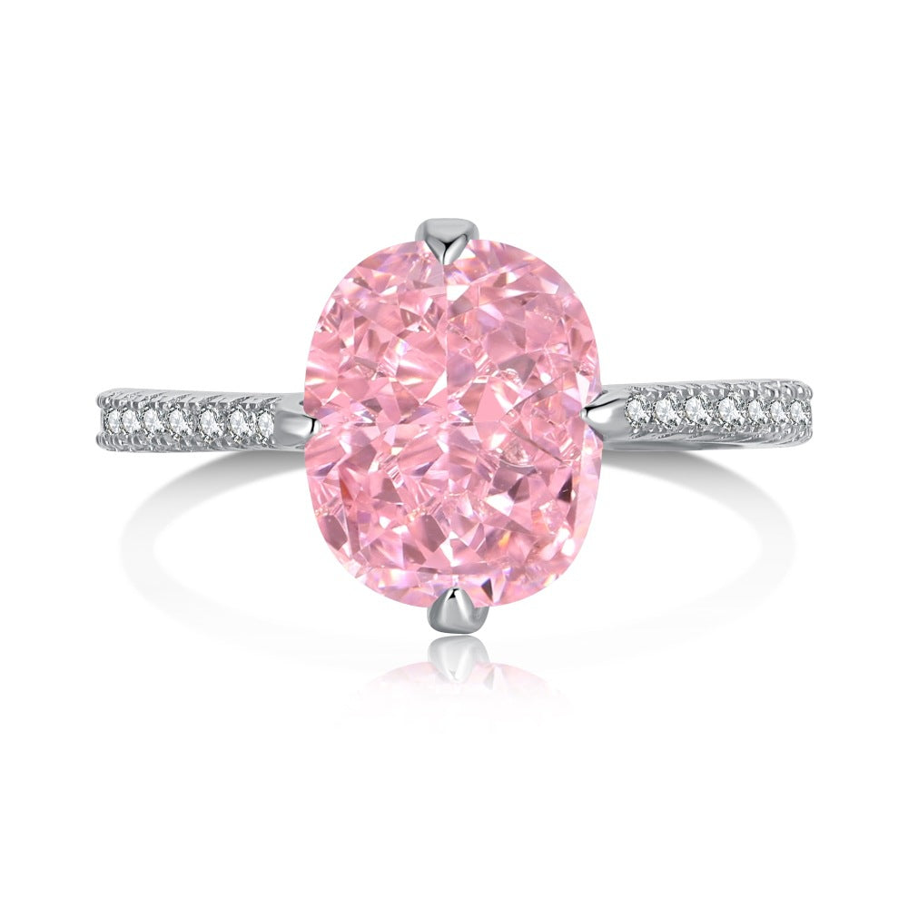 925 Sterling Silver Women's INS Heart Pink Ring Pink Diamond Sugar Cube Super Sparkling High Carbon Diamond Ring Wedding Ring
