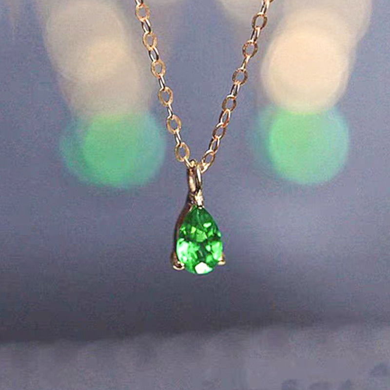 S925 Sterling Silver Emerald Water Drop Necklace