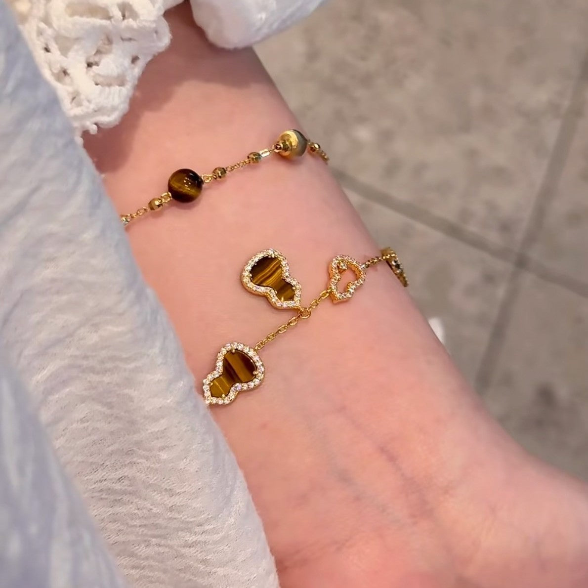 Pure Silver S925 Natural Tiger Eye Double-Sided Wearable Bracelet Necklace Set Light Luxury Exquisite High-End Feel Whitening Accessories