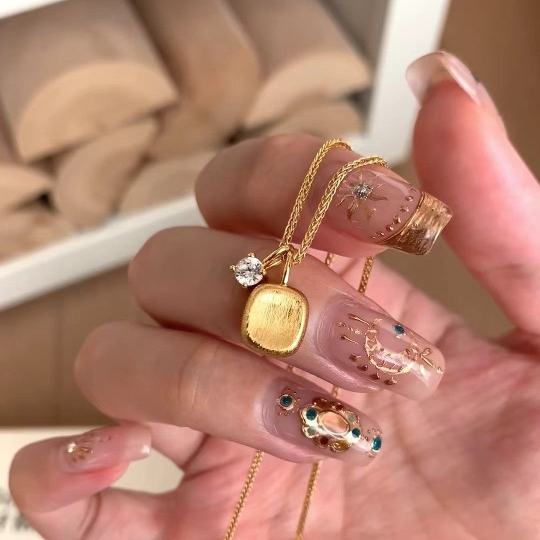 Italian Vintage Brushed Light Luxury High-End Jewelry 925 Sterling Silver Vintage Brushed Small Sugar Cube Necklace