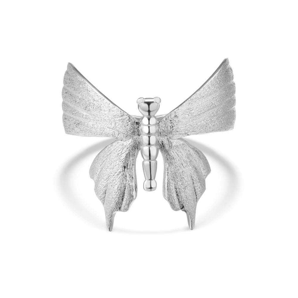 S925 Sterling Silver INS Style Brushed Craft Butterfly Ring Elegant Niche Design Exquisite Ring