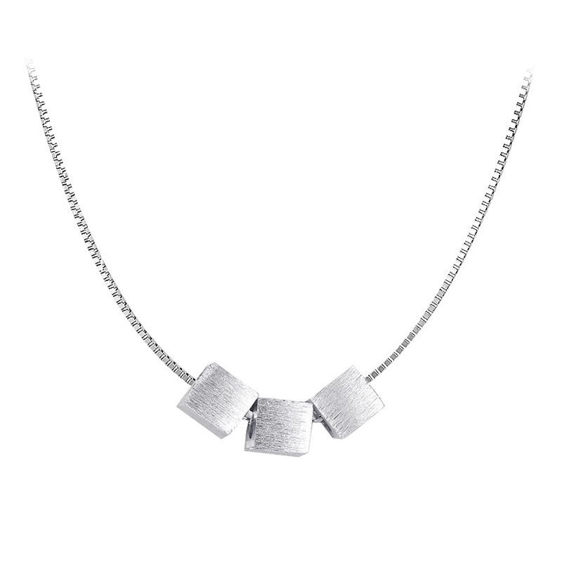 S925 Sterling Silver Small Sugar Cube Necklace for Women, Ins Style, Minimalist Design, Simple Brushed Three Cube Clavicle Chain