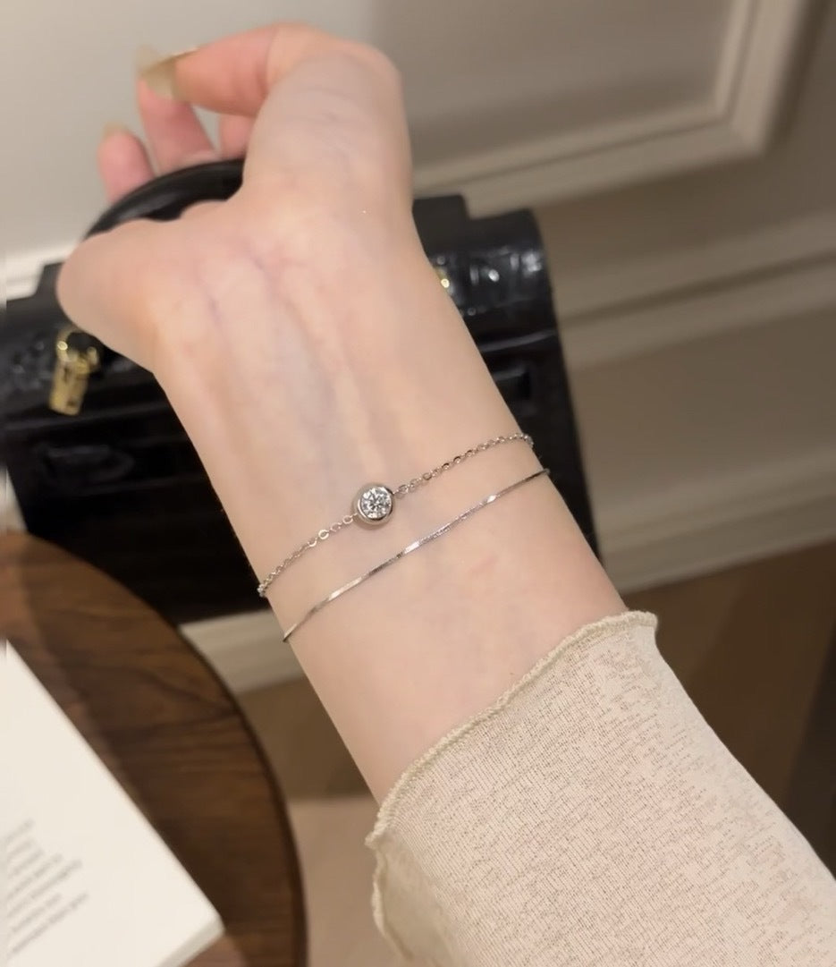 Sterling Silver S925 Real Gold Plated High Carbon Diamond Snake Bone Chain Double Layer Bubble Bracelet Light Luxury High-end Exquisite Jewelry