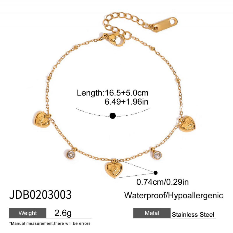 Stainless Steel Heart Zircon Bracelet Light Luxury High-end Titanium Steel Bangle Non-fading Women's Jewelry