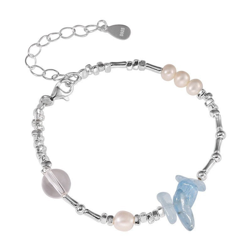 S925 Silver Aquamarine Bracelet Set Irregular Cut Gemstone Series Silver