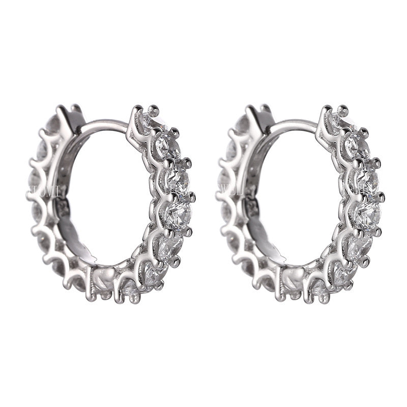Weian Jewelry S925 Sterling Silver Round Earrings with Inlaid Diamonds, Exquisite and Elegant Commuting Style Earrings, Versatile Design for Women E004