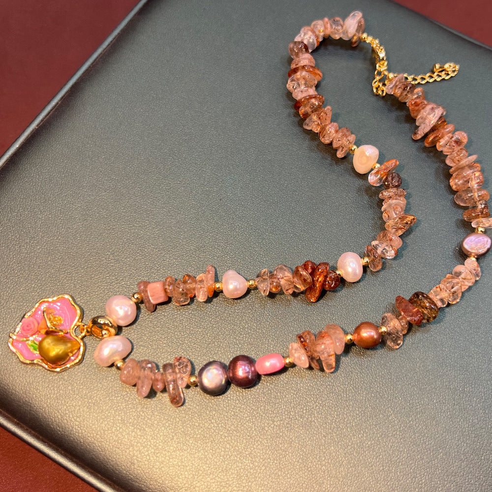 Monet Garden Oil Painting Natural Pearl Mixed Color Natural Stone Crystal Amazonite Handmade Beaded Old Money Style Necklace