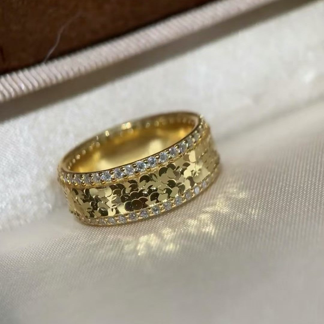 Pure Silver S925 CNC Craft Ice Crush Ring Sparkling Simple Exquisite High-end Fashion