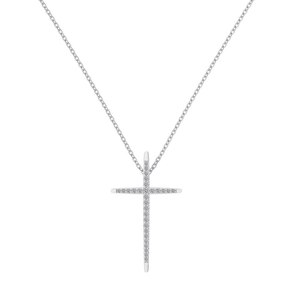 Silver S925 White Round Zircon Inlaid Cross Shape Simple Minimalist Unisex Fashion Versatile Design Necklace