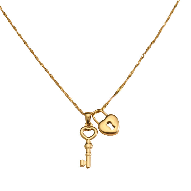 Stainless Steel gold Heartbeat Key Water Wave Chain 18K Gold Plated Titanium Steel Necklace for Women