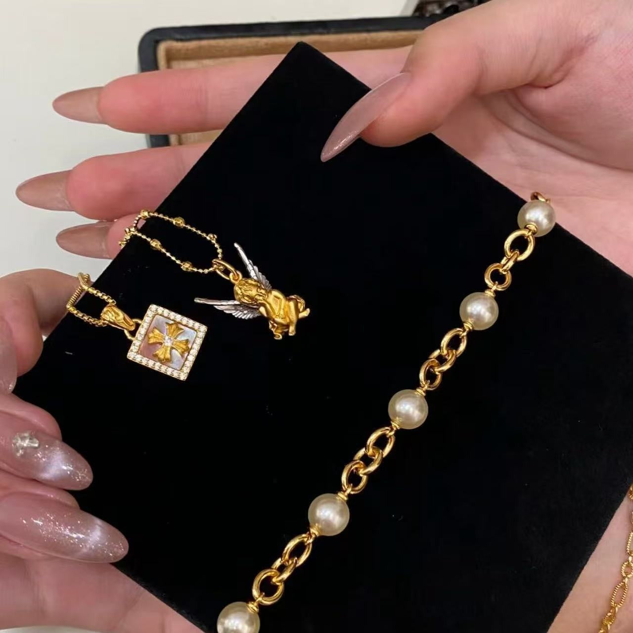 Pure Silver S925 French Ballet Little Angel Necklace Vintage Fashionable Versatile Choker Sweater Chain