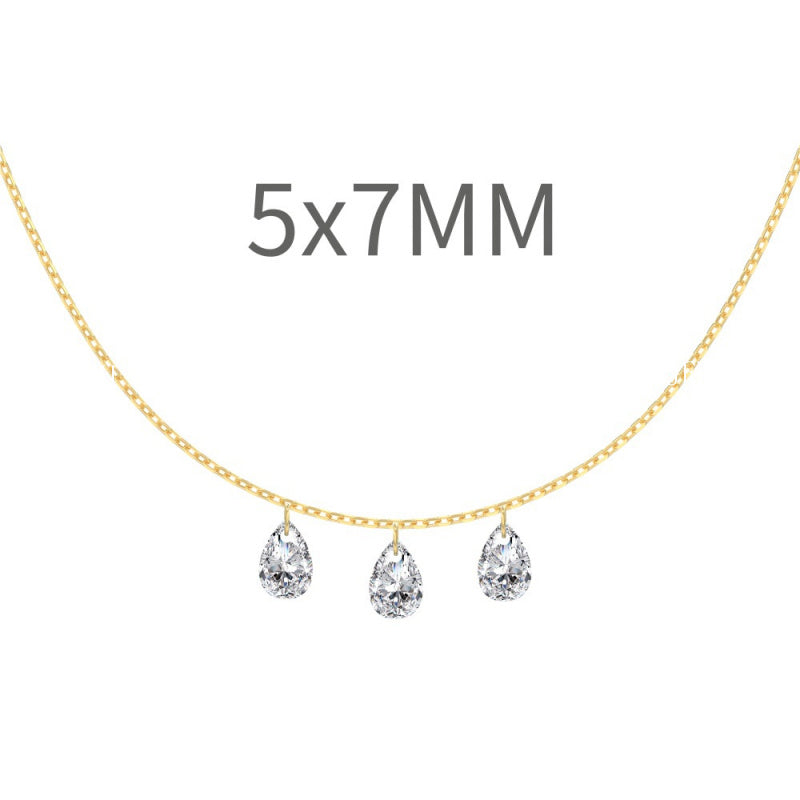 S925 Silver Single Diamond Drilled Water Drop Shape Zircon Multi-size Pendant Necklace Light Luxury High-end Feel Layered Wear