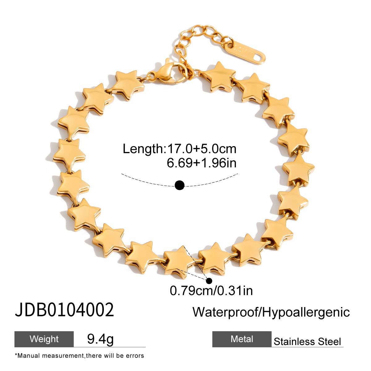 Quiet Design Classic Style 18K Gold Stainless Steel Smooth Pentagram Bracelet Stainless Steel Trendy Bracelet Jewelry