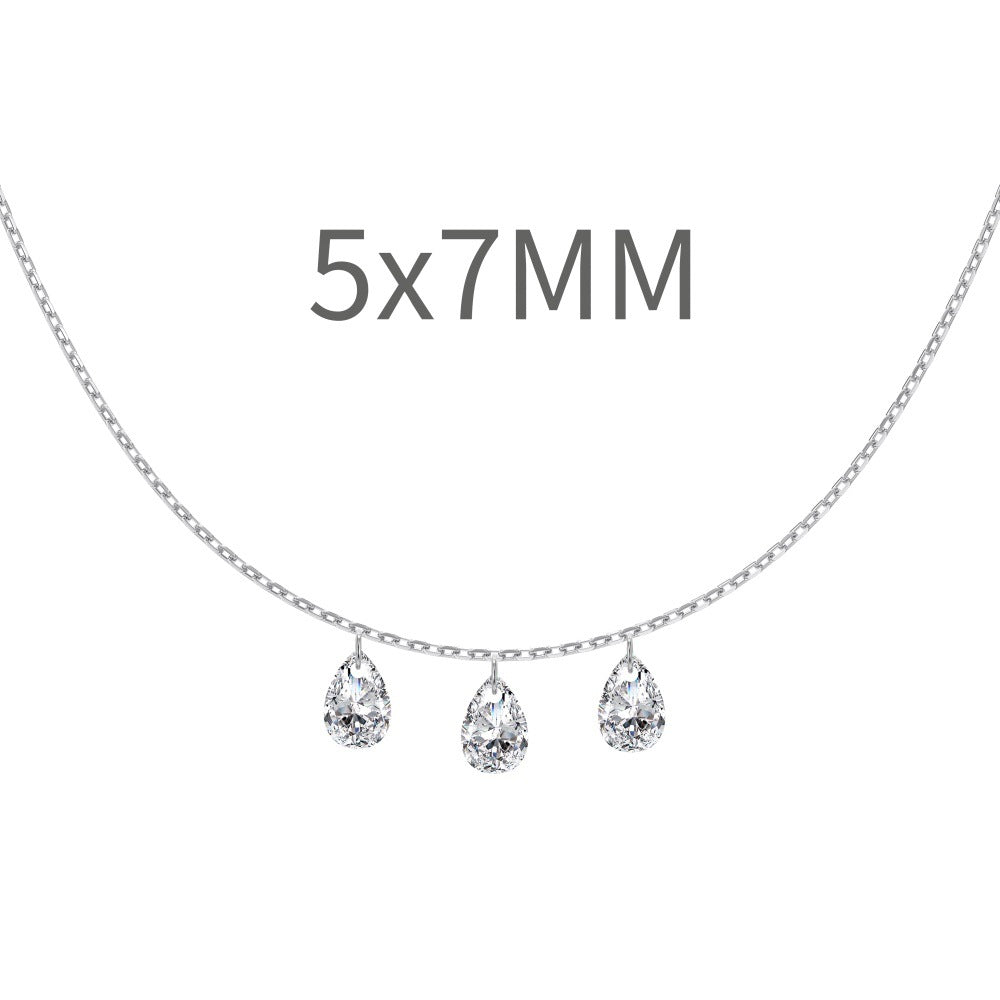 S925 Silver Single Diamond Drilled Water Drop Shape Zircon Multi-size Pendant Necklace Light Luxury High-end Feel Layered Wear