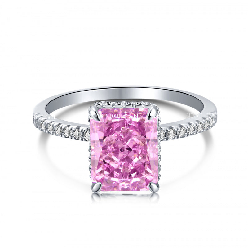 High Carbon Diamond Jewelry S925 Sterling Silver Heavy Craft Ring for Women 8A Zircon Square Ice Flower Cut Gemstone Ring