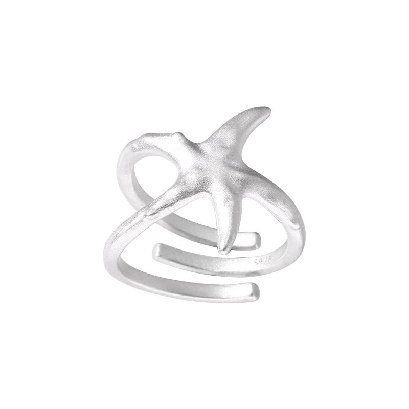 925 Sterling Silver Irregular Matte Starfish Ring for Women Simple Niche Design Light Luxury Multi-layer Open Ring 5856B