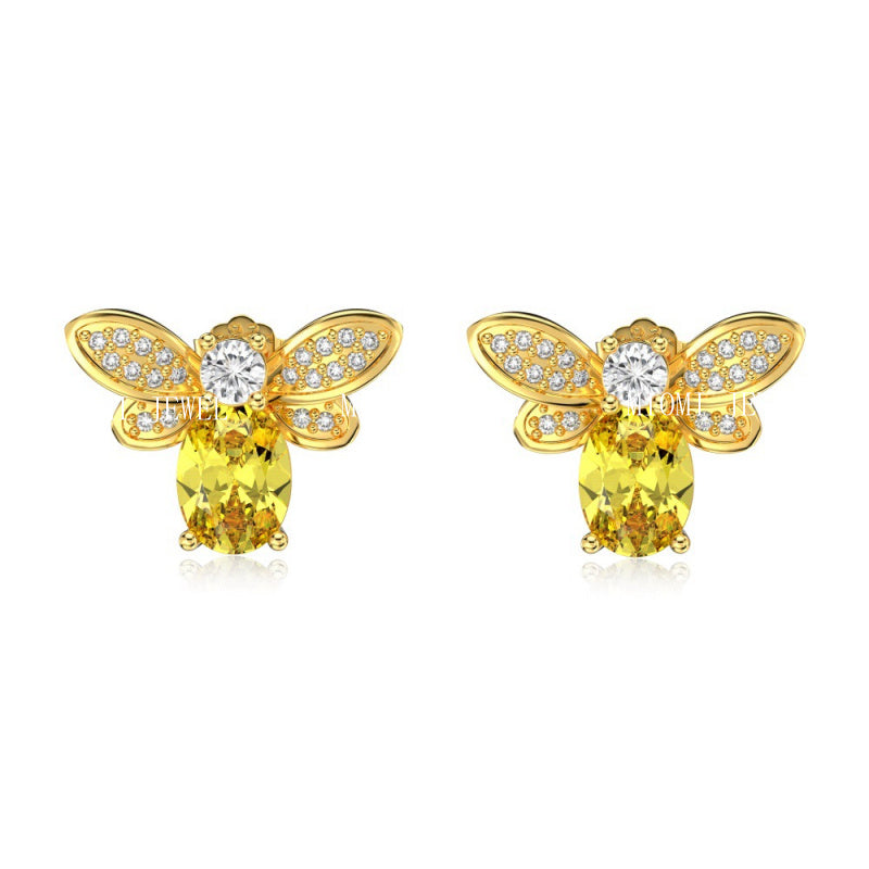 S925 Sterling Silver Little Bee Set for Women Inlaid with Zircon Vintage Elegant Simple Fashion Versatile Collarbone Chain
