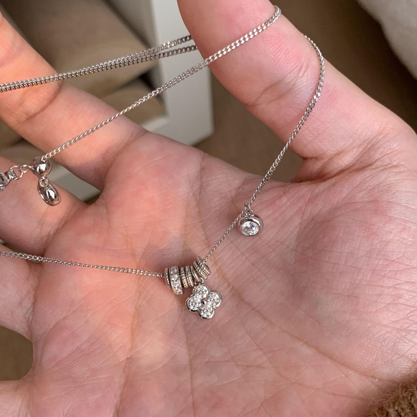 S925 Sterling Silver Circle Running Ring Four-Leaf Flower Necklace Fashion Versatile Niche Collarbone Chain for Women