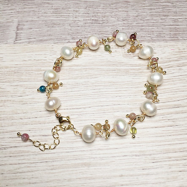 Freshwater Pearl Bracelet with Tourmaline and Labradorite Tourmaline Accessories Color Retention