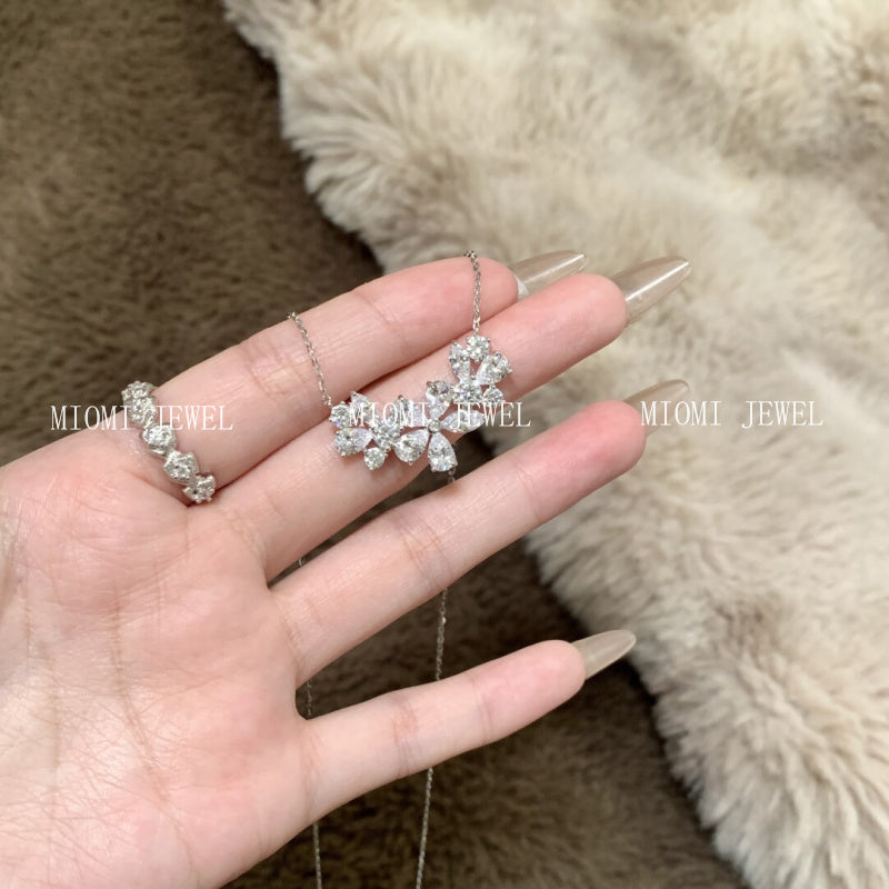 S925 Sterling Silver Full Diamond Floral Necklace Rich Elegant Noble Sense Lady Niche Design Flower Collarbone Chain