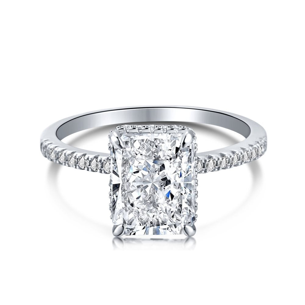 High Carbon Diamond Jewelry S925 Sterling Silver Heavy Craft Ring for Women 8A Zircon Square Ice Flower Cut Gemstone Ring