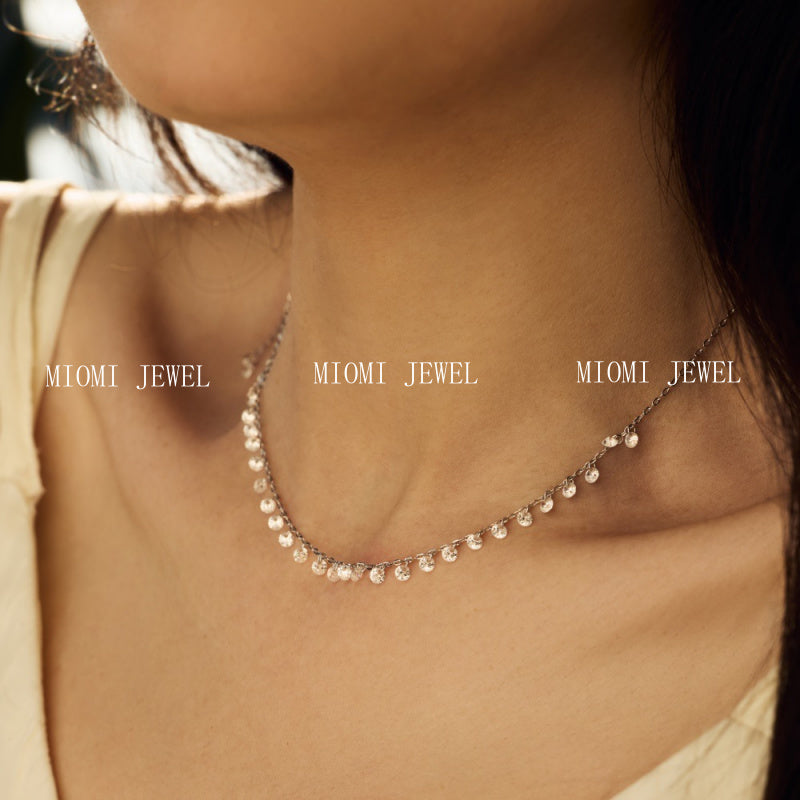 S925 Silver Single Diamond Drilled Water Drop Shape Zircon Multi-size Pendant Necklace Light Luxury High-end Feel Layered Wear