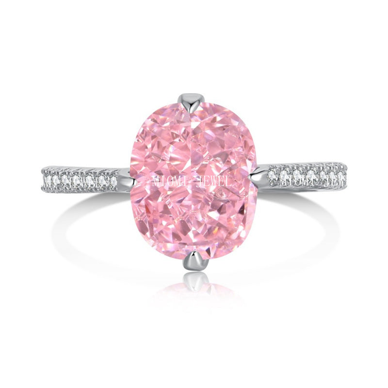 925 Sterling Silver Women's INS Heart Pink Ring Pink Diamond Sugar Cube Super Sparkling High Carbon Diamond Ring Wedding Ring