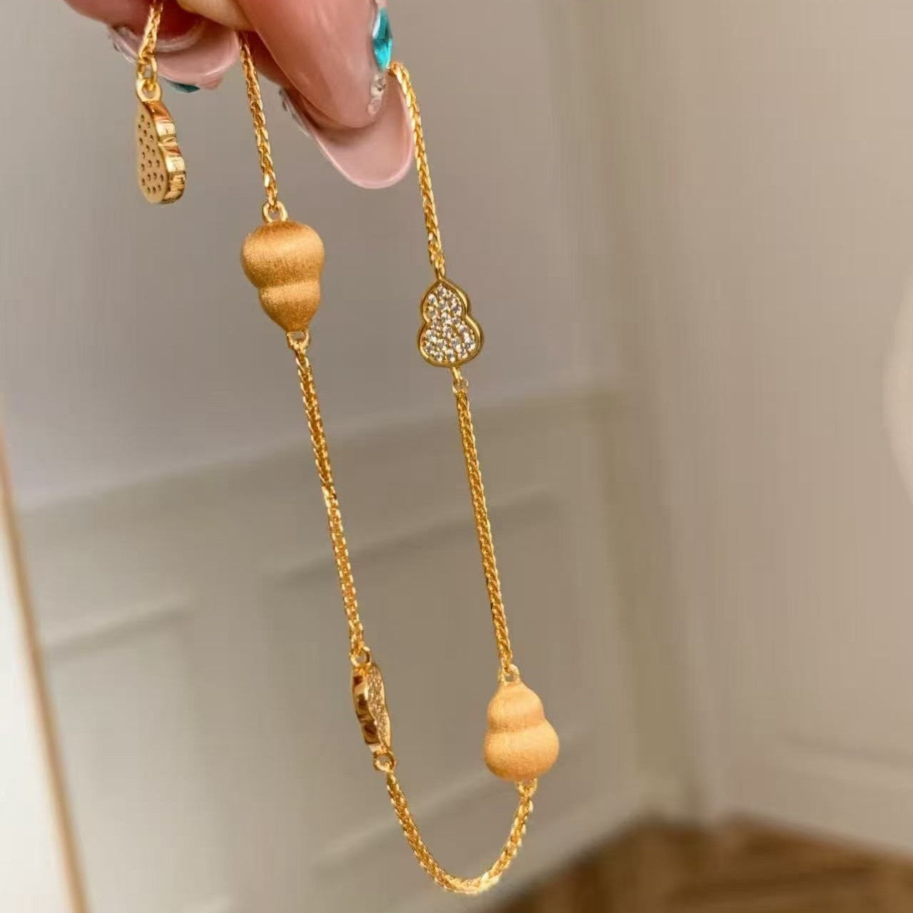 Pure Silver S925 New Chinese Style Fulu Brushed Diamond Inlaid Craft Gourd Bracelet Fashion High-end Versatile Light Luxury Niche