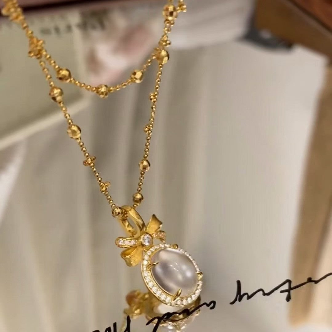 S925 Sterling Silver Runaway Princess Water Foam Jade Pendant Necklace Women Light Luxury Clavicle Chain