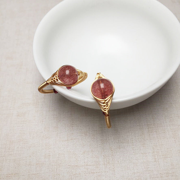 Crystal Ring 14K Gold-Filled Wire Wrapped Handmade Ring Labradorite Blood Red Strawberry Quartz Ring