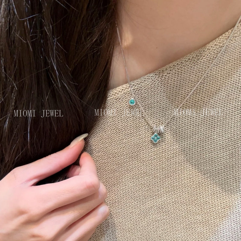 S925 Sterling Silver Running Ring Four-Leaf Clover Necklace for Women High Carbon Diamond Paraiba Niche Design Light Luxury High-End Feel
